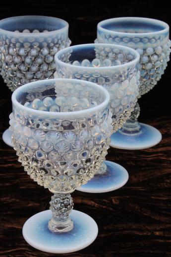 photo of vintage Fenton french opalescent moonstone glass water goblets or wine glasses #1