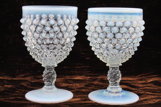 photo of vintage Fenton french opalescent moonstone glass water goblets or wine glasses #2