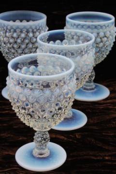 catalog photo of vintage Fenton french opalescent moonstone glass water goblets or wine glasses