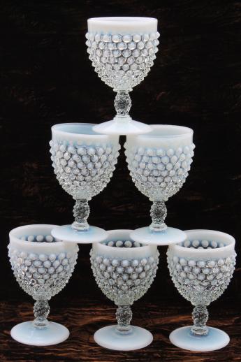 photo of vintage Fenton french opalescent moonstone glass water goblets or wine glasses  #1