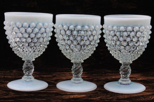 photo of vintage Fenton french opalescent moonstone glass water goblets or wine glasses  #2