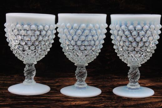 photo of vintage Fenton french opalescent moonstone glass water goblets or wine glasses  #3