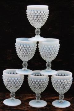 catalog photo of vintage Fenton french opalescent moonstone glass water goblets or wine glasses 