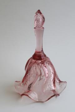 vintage Fenton glass bell, paisley pattern dusty rose pink colored glass 