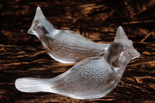 photo of vintage Fenton glass bird blue jay figurines, pair of clear glass jays #1