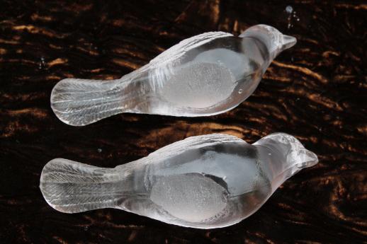 photo of vintage Fenton glass bird blue jay figurines, pair of clear glass jays #6