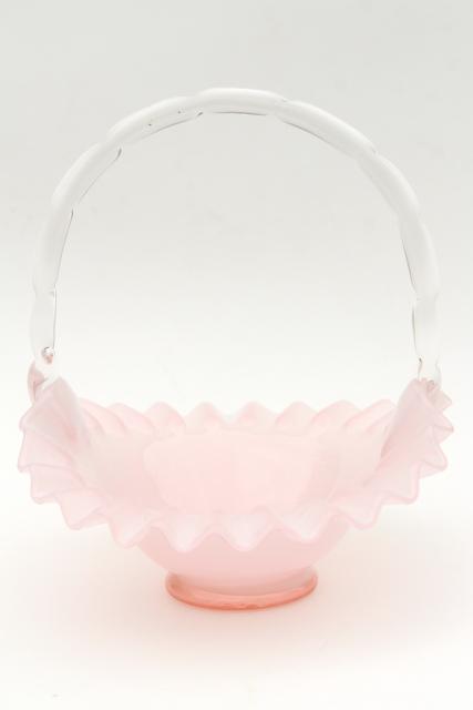 photo of vintage Fenton glass brides basket, rosalene pink overlay cased hand blown glass #1