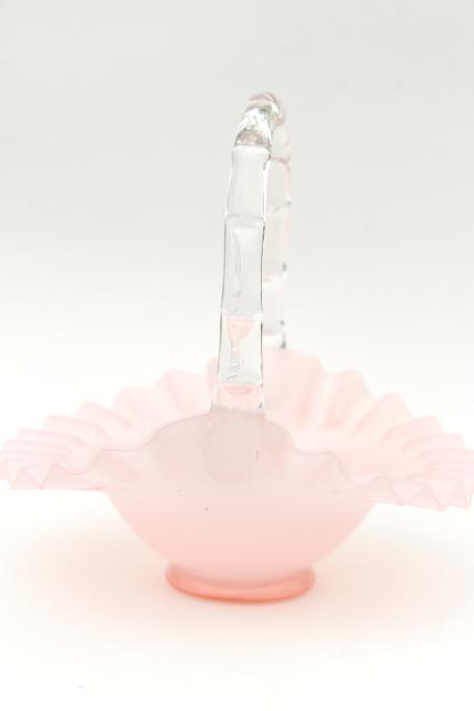 photo of vintage Fenton glass brides basket, rosalene pink overlay cased hand blown glass #2