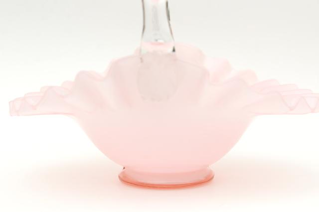 photo of vintage Fenton glass brides basket, rosalene pink overlay cased hand blown glass #3