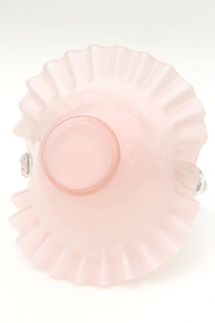 photo of vintage Fenton glass brides basket, rosalene pink overlay cased hand blown glass #5