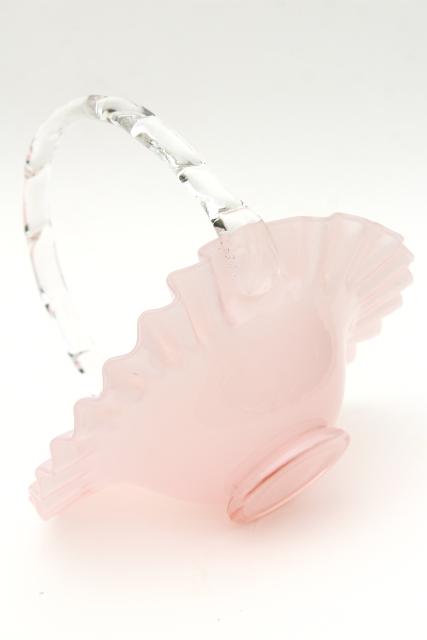 photo of vintage Fenton glass brides basket, rosalene pink overlay cased hand blown glass #8