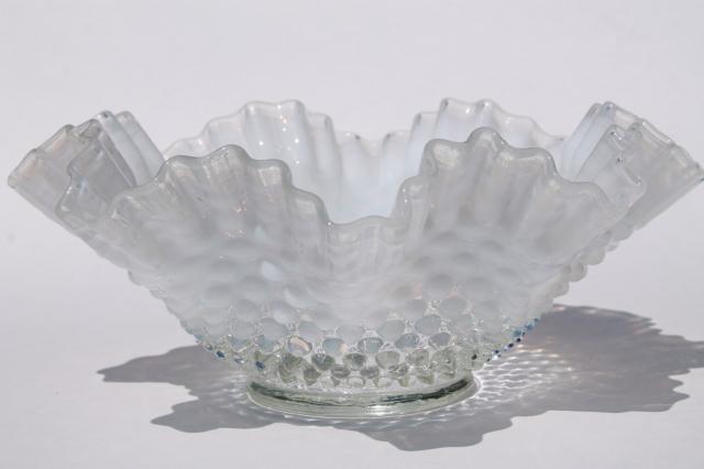 photo of vintage Fenton glass french opalescent hobnail moonstone crimped ruffle bowl #2