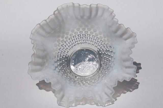 photo of vintage Fenton glass french opalescent hobnail moonstone crimped ruffle bowl #3