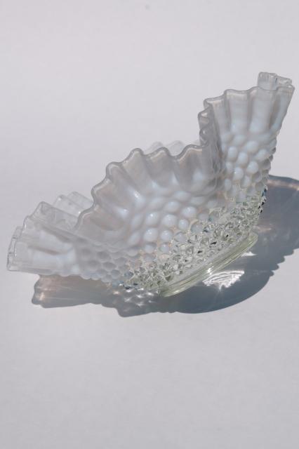 photo of vintage Fenton glass french opalescent hobnail moonstone crimped ruffle bowl #4