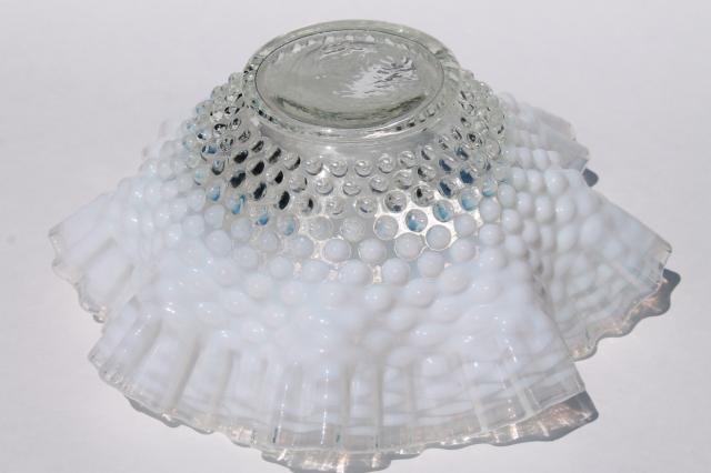 photo of vintage Fenton glass french opalescent hobnail moonstone crimped ruffle bowl #5