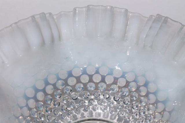 photo of vintage Fenton glass french opalescent hobnail moonstone crimped ruffle bowl #6