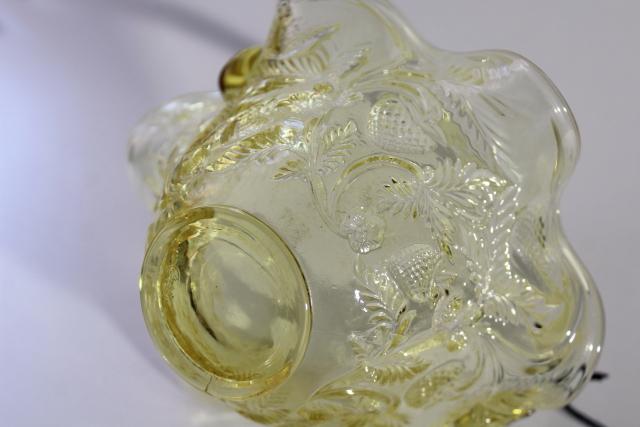 photo of vintage Fenton glass strawberry basket, wild strawberries pattern topaz yellow colored glass #5