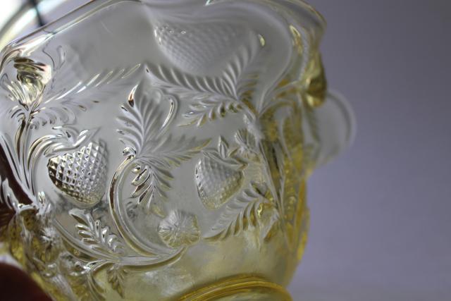photo of vintage Fenton glass strawberry basket, wild strawberries pattern topaz yellow colored glass #7