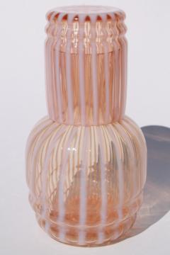 catalog photo of vintage Fenton glass tumble up water carafe & tumbler, autumn gold opalescent rib optic