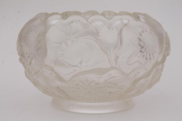 photo of vintage Fenton glass water lily rose bowl clear crystal velvet frosted satin glass #1