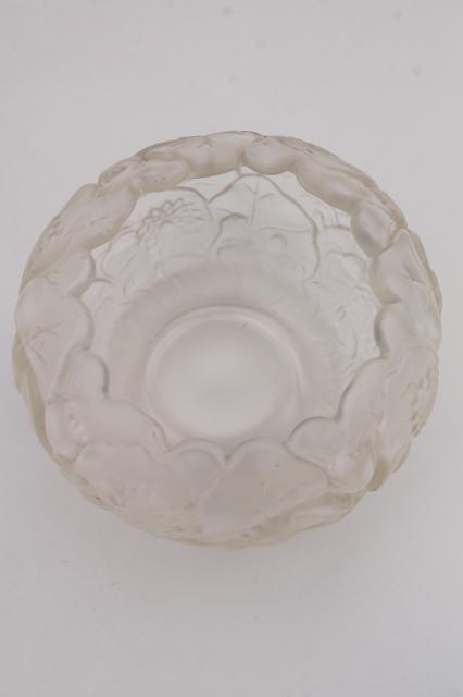 photo of vintage Fenton glass water lily rose bowl clear crystal velvet frosted satin glass #2