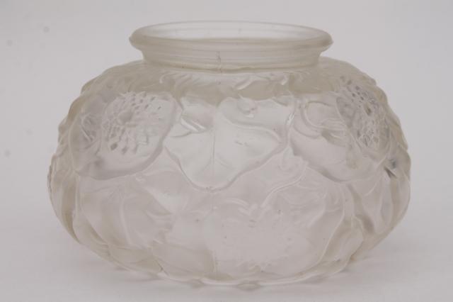 photo of vintage Fenton glass water lily rose bowl clear crystal velvet frosted satin glass #4