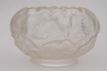 catalog photo of vintage Fenton glass water lily rose bowl clear crystal velvet frosted satin glass