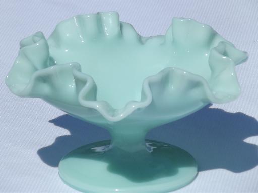 photo of vintage Fenton green pastel milk glass dish, lovely robin's egg blue #1