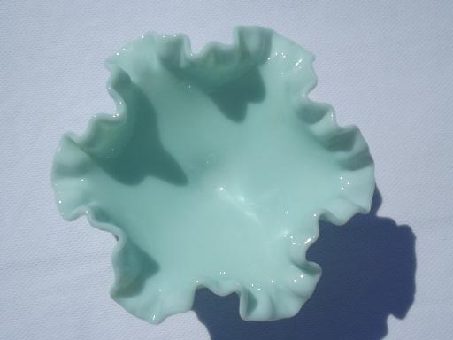 photo of vintage Fenton green pastel milk glass dish, lovely robin's egg blue #2