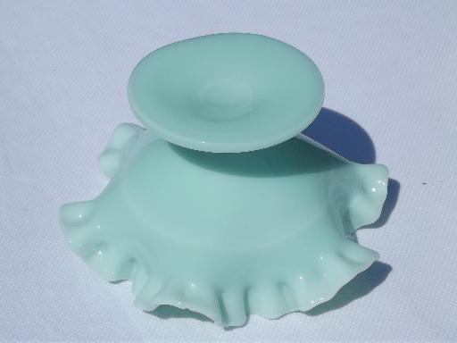 photo of vintage Fenton green pastel milk glass dish, lovely robin's egg blue #4