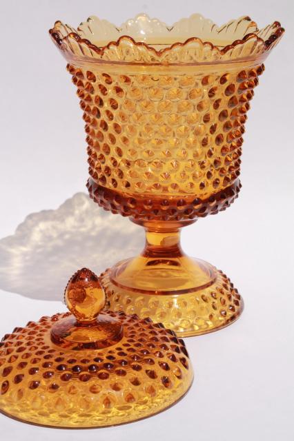 photo of vintage Fenton hobnail amber glass canister, large apothecary jar w/ lid #2