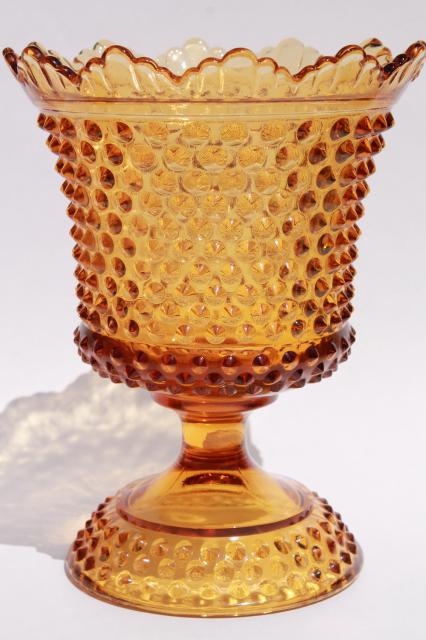 photo of vintage Fenton hobnail amber glass canister, large apothecary jar w/ lid #3