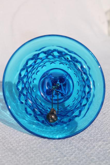 photo of vintage Fenton hobnail glass bell, bright colonial blue table service bell #3