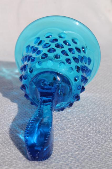 photo of vintage Fenton hobnail glass bell, bright colonial blue table service bell #4