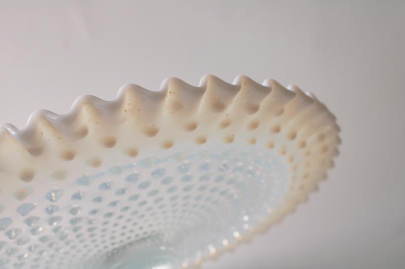 photo of vintage Fenton hobnail glass cake stand, french opalescent moonstone white  #4