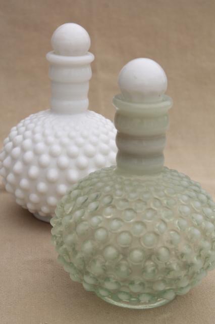 photo of vintage Fenton hobnail glass cologne bottles, milk glass & french opalescent moonstone glass #1