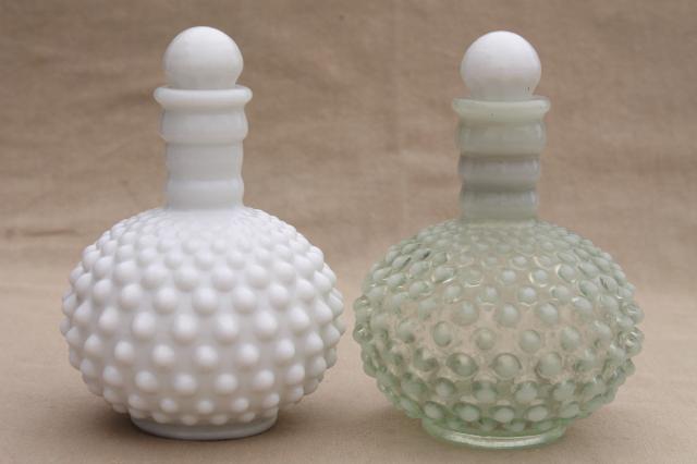 photo of vintage Fenton hobnail glass cologne bottles, milk glass & french opalescent moonstone glass #2