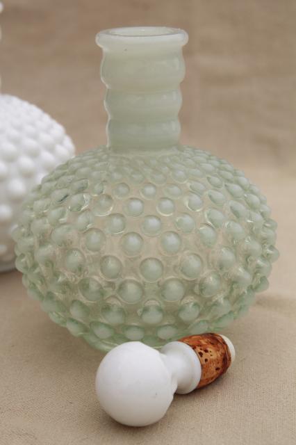 photo of vintage Fenton hobnail glass cologne bottles, milk glass & french opalescent moonstone glass #4