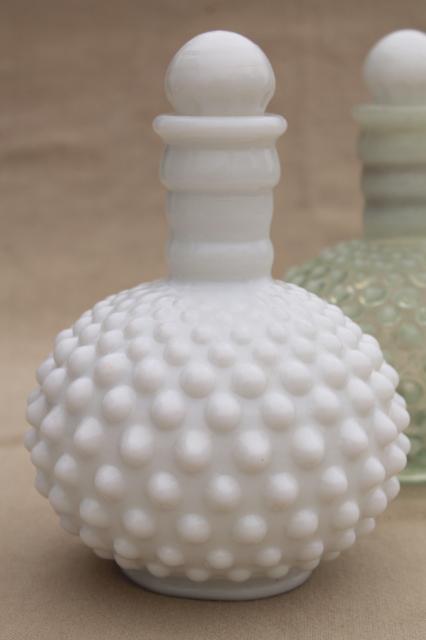 photo of vintage Fenton hobnail glass cologne bottles, milk glass & french opalescent moonstone glass #5