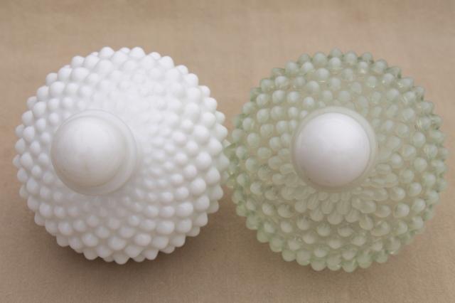 photo of vintage Fenton hobnail glass cologne bottles, milk glass & french opalescent moonstone glass #8