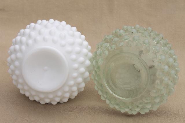 photo of vintage Fenton hobnail glass cologne bottles, milk glass & french opalescent moonstone glass #9