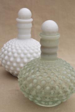 catalog photo of vintage Fenton hobnail glass cologne bottles, milk glass & french opalescent moonstone glass