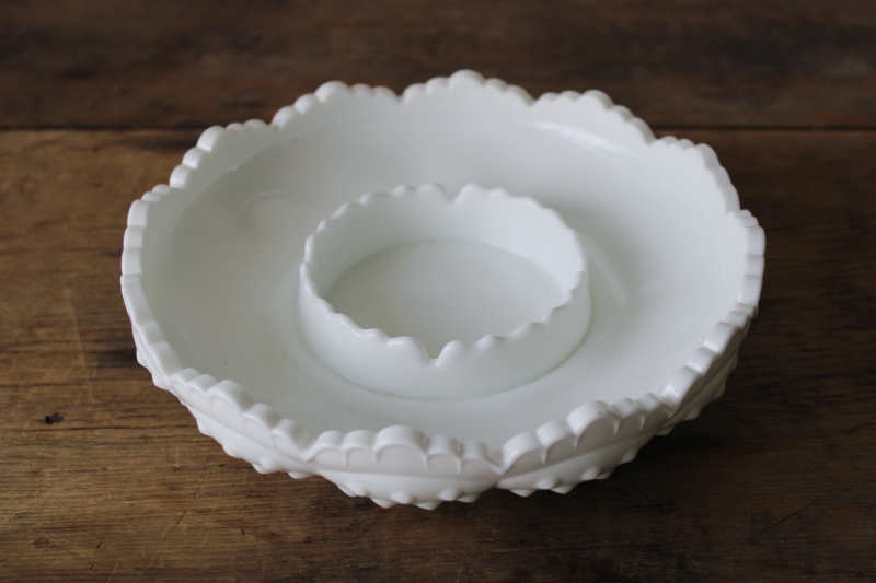 photo of vintage Fenton hobnail milk glass, LARGE ashtray or candle bowl mid century modern #2