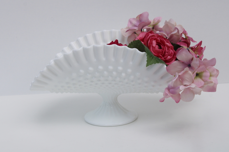 photo of vintage Fenton hobnail milk glass banana stand fruit bowl, large centerpiece for greenery #2
