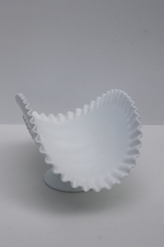 photo of vintage Fenton hobnail milk glass banana stand fruit bowl, large centerpiece for greenery #3