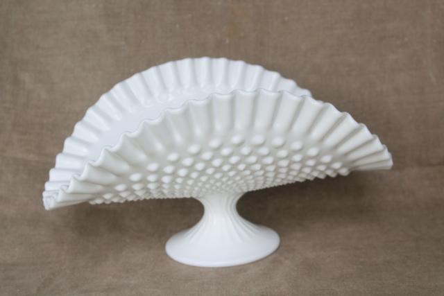 photo of vintage Fenton hobnail milk glass banana stand or fruit bowl, pretty for wedding flowers #1