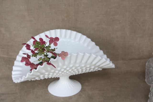 photo of vintage Fenton hobnail milk glass banana stand or fruit bowl, pretty for wedding flowers #2