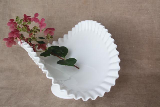 photo of vintage Fenton hobnail milk glass banana stand or fruit bowl, pretty for wedding flowers #4
