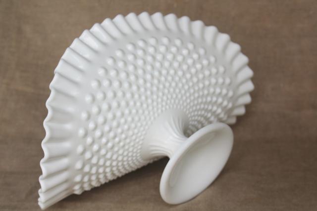 photo of vintage Fenton hobnail milk glass banana stand or fruit bowl, pretty for wedding flowers #5