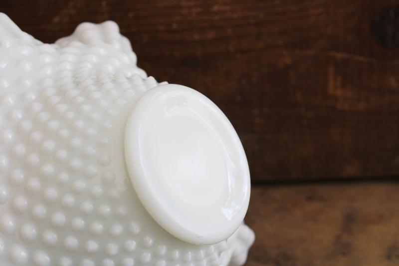 photo of vintage Fenton hobnail milk glass bowl, large centerpiece w/ crimped edge #3